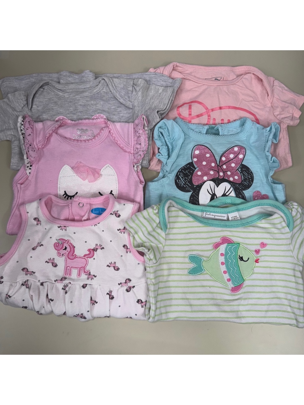 Baby Girl 6-9 Months Clothing Lot Disney Minnie Puma Unicorn 6 Piece